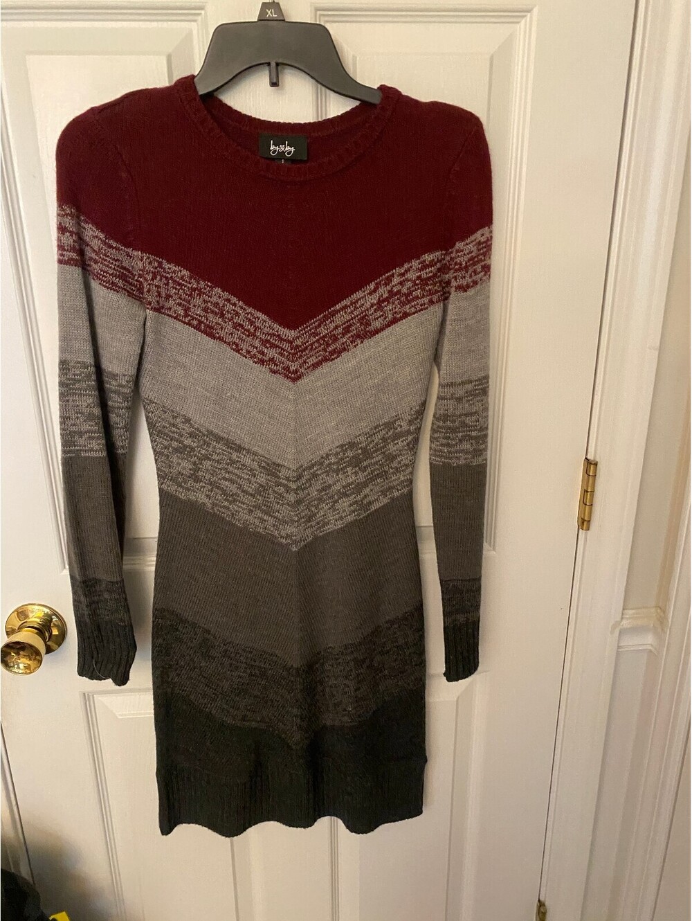 By & By Chevron Colorblock Knit Long Sleeve Sweater Dress - Size S